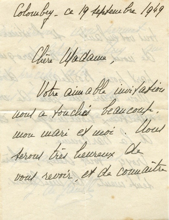 Lettre Yvonne septembre 1949